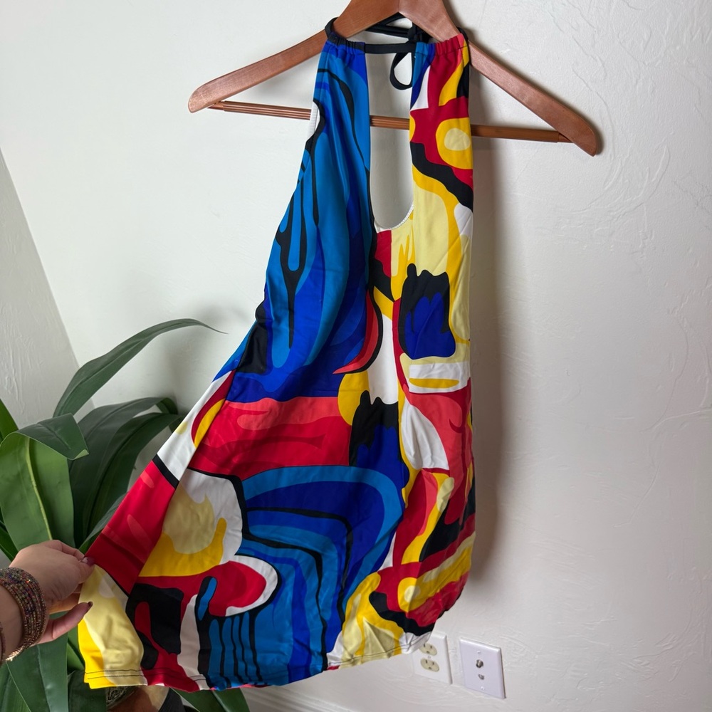 VENUS Abstract Multicolor Halter Swim Cover-Up Dress – Size 10